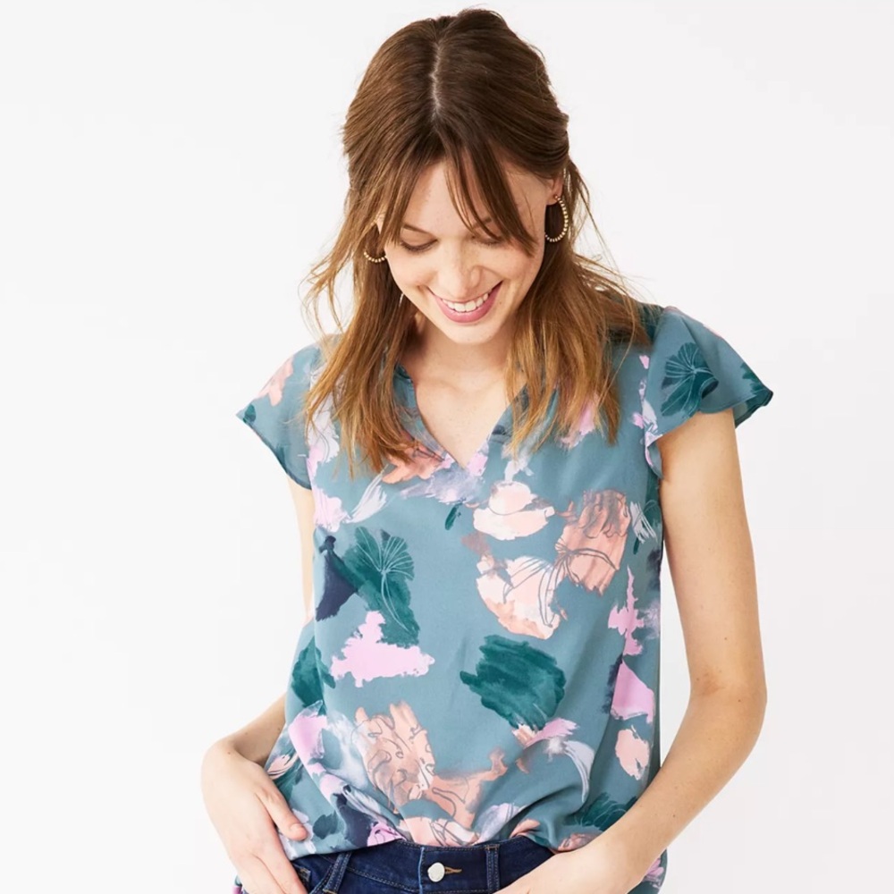 EUC NINE WEST Floral Geometric Top Size XL